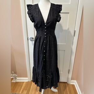 Cleobella size XS black eyelet organic cotton midi dress with v neck